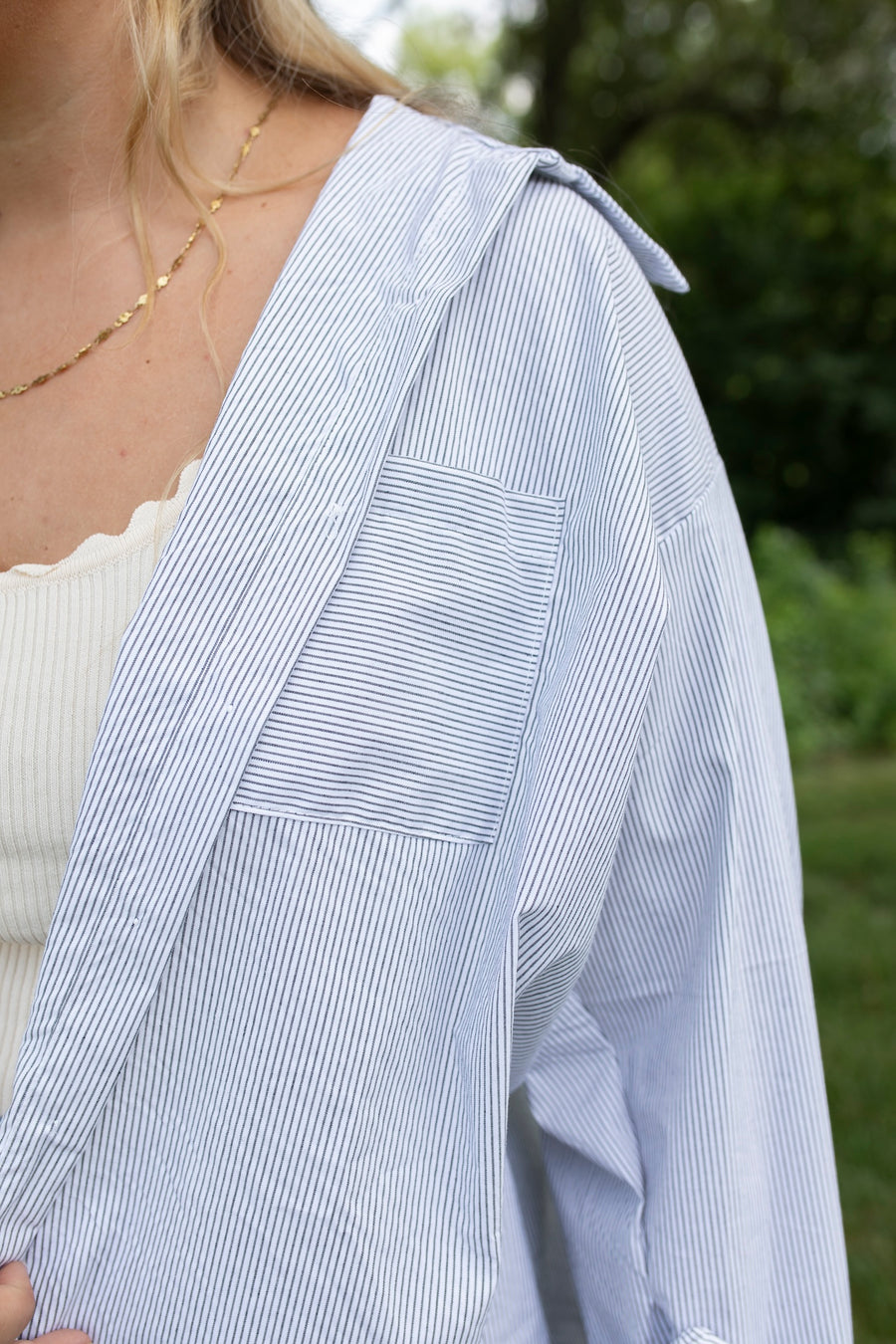 Oversized Pinstripe Buttoned Blouse