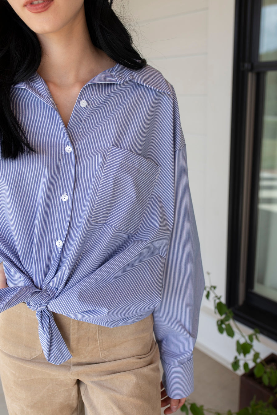 Oversized Pinstripe Buttoned Blouse