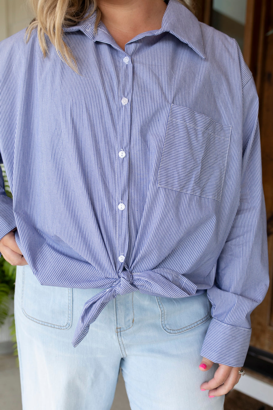 Oversized Pinstripe Buttoned Blouse