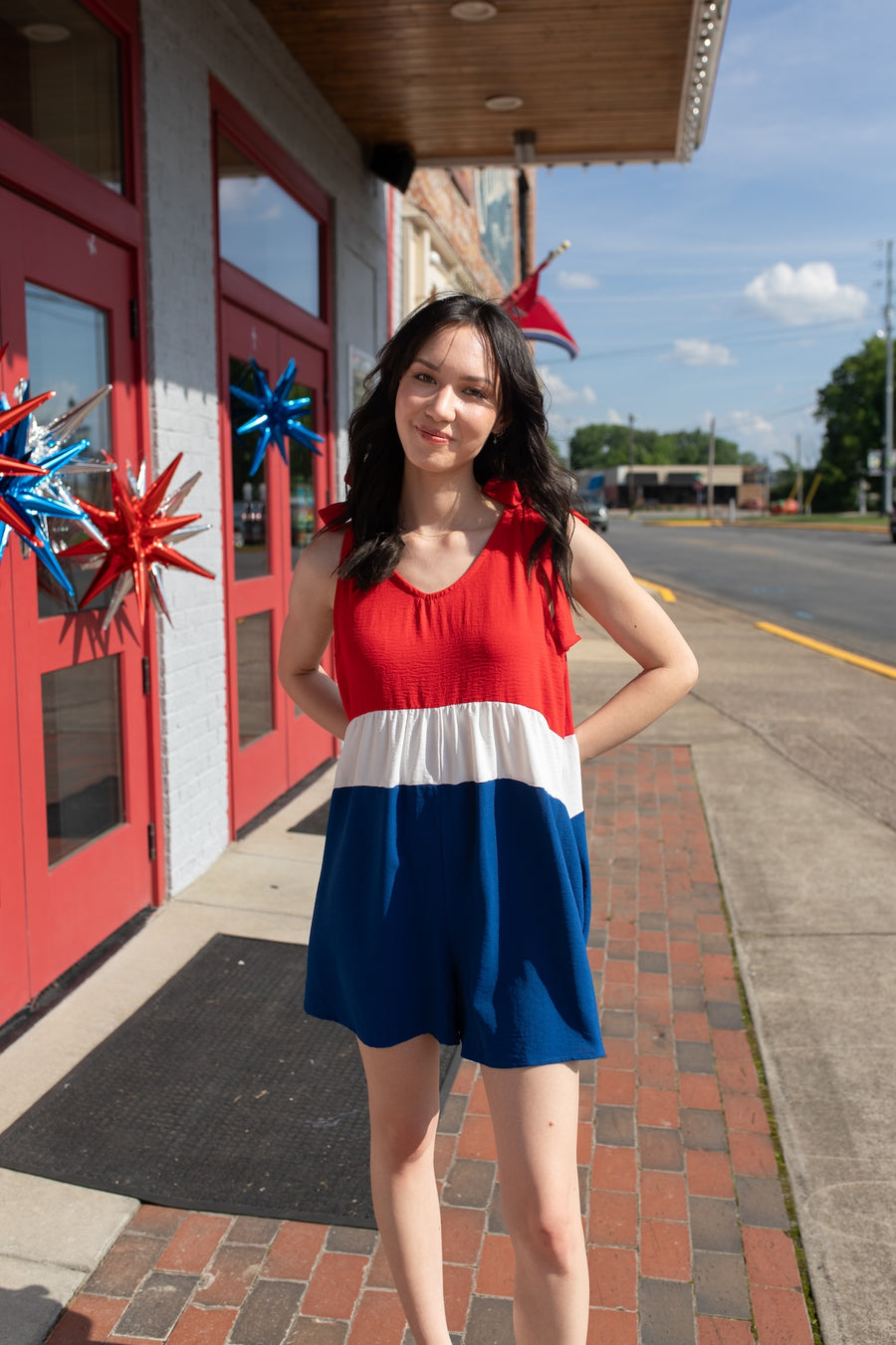 Patriotic Bow Ties Sleeveless Romper