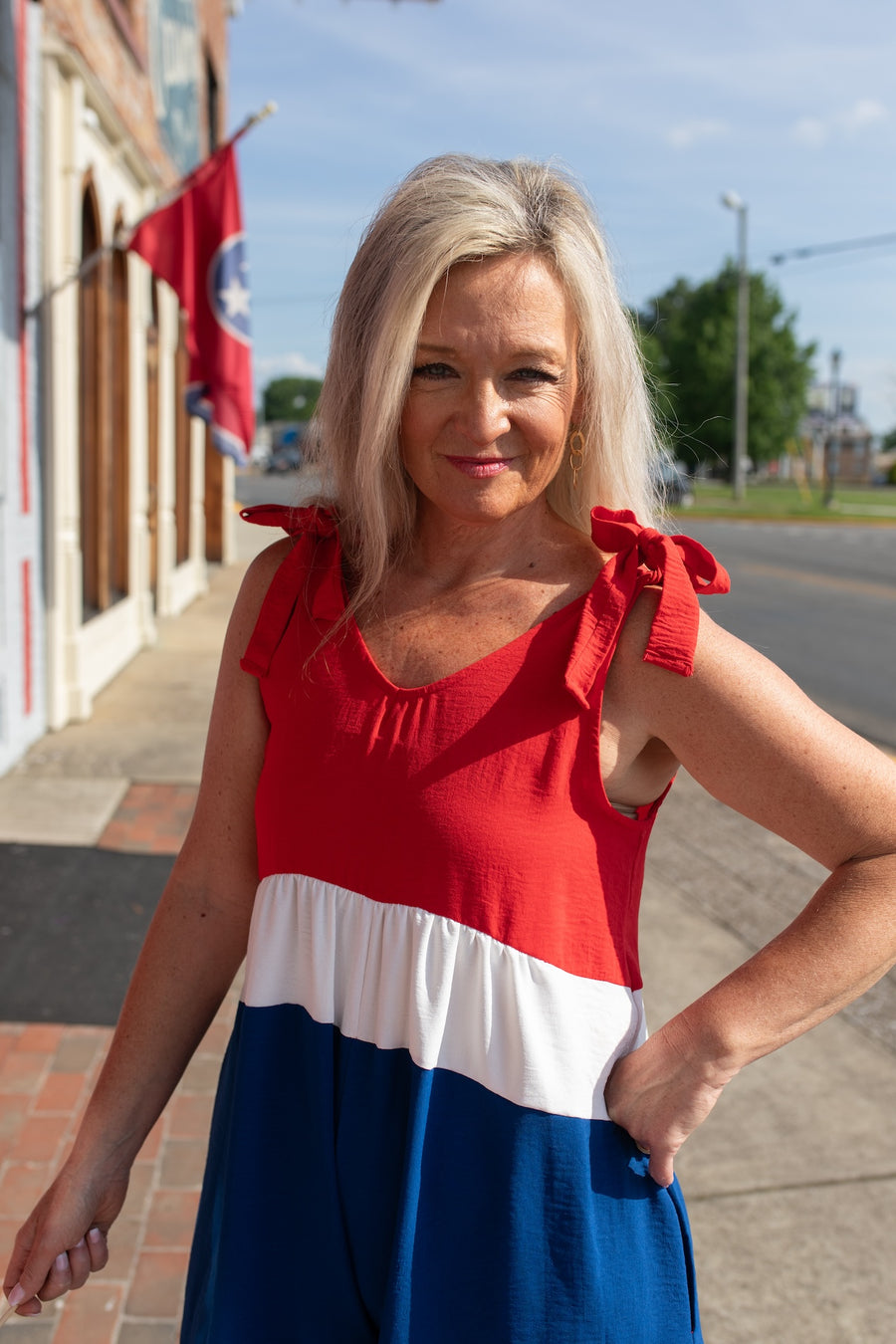 Patriotic Bow Ties Sleeveless Romper