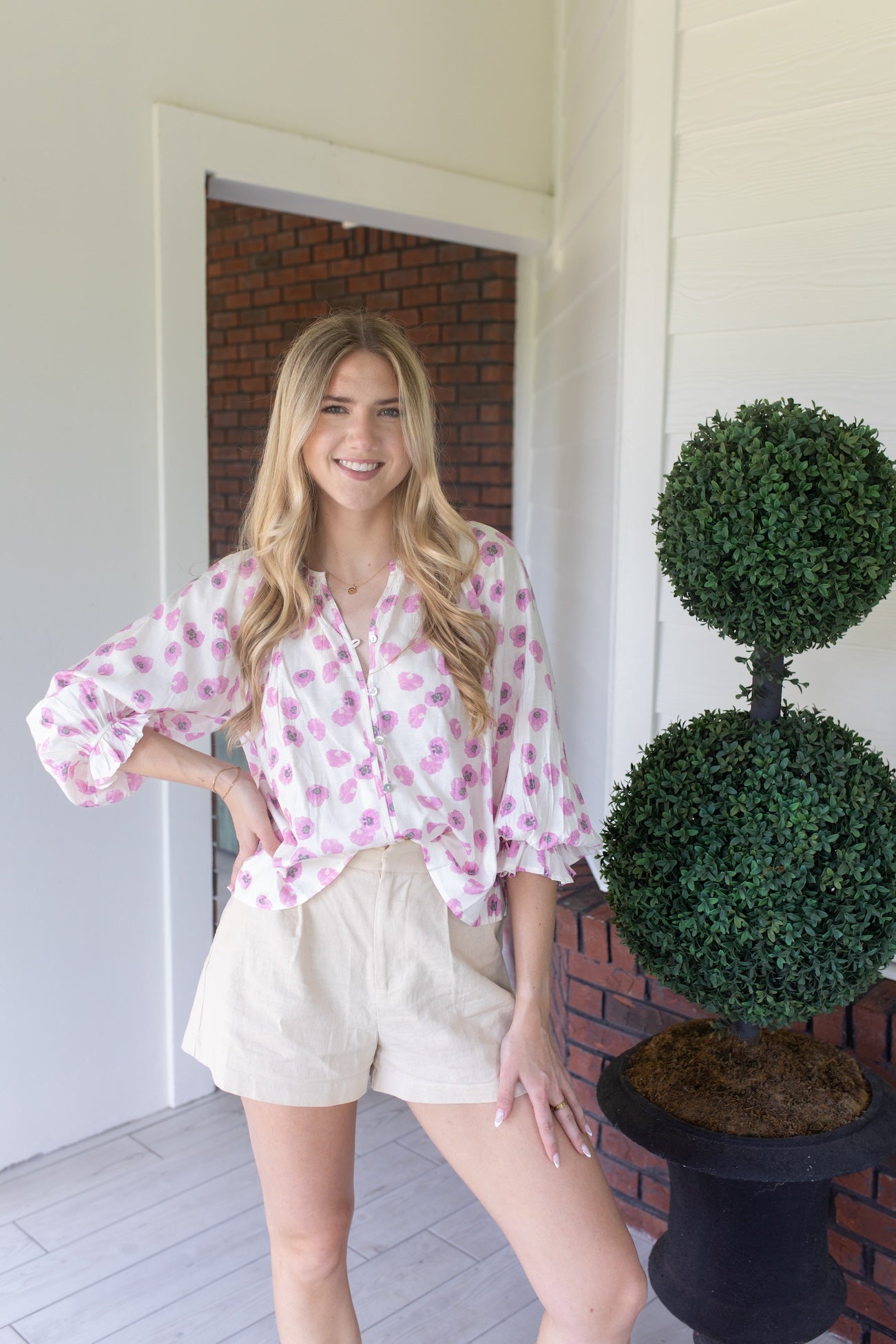 Pink Blossom Button Up Blouse