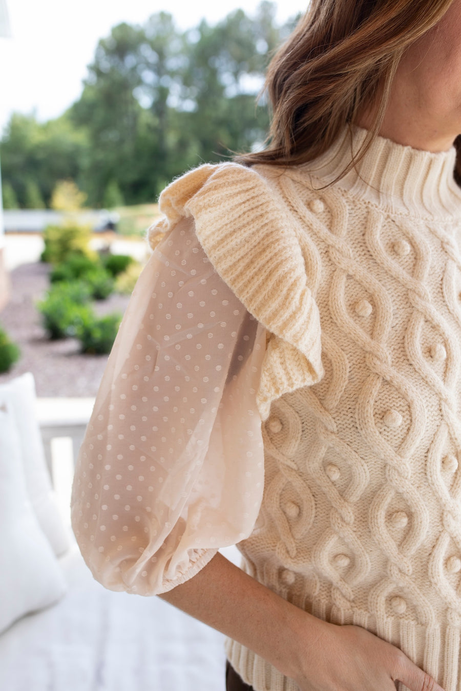 Polka Dot Sheer Sleeve Sweater