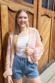 Powder Pink Oversized Crochet Cardigan