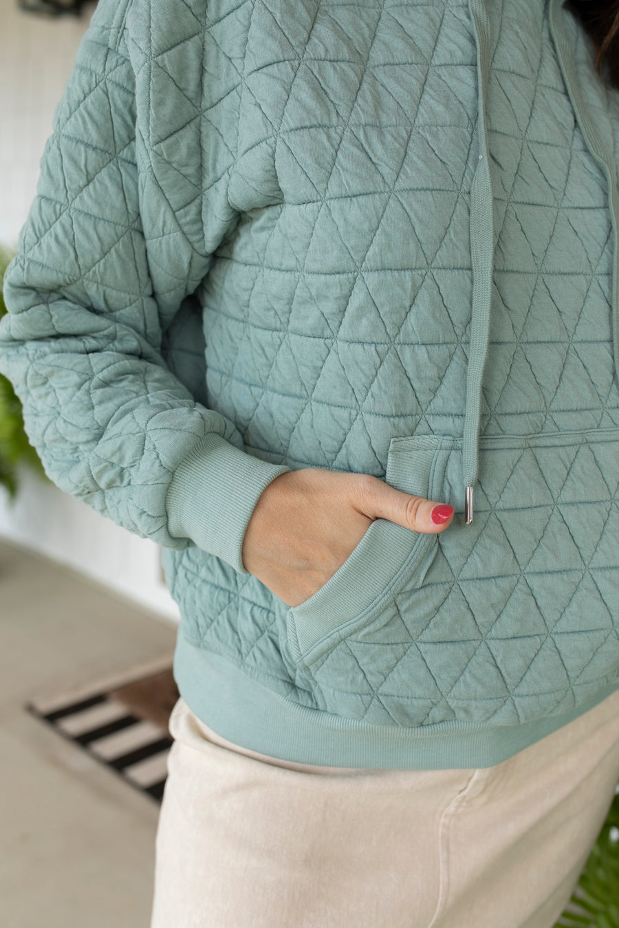 Quilted Knit Drawstring Hoodie