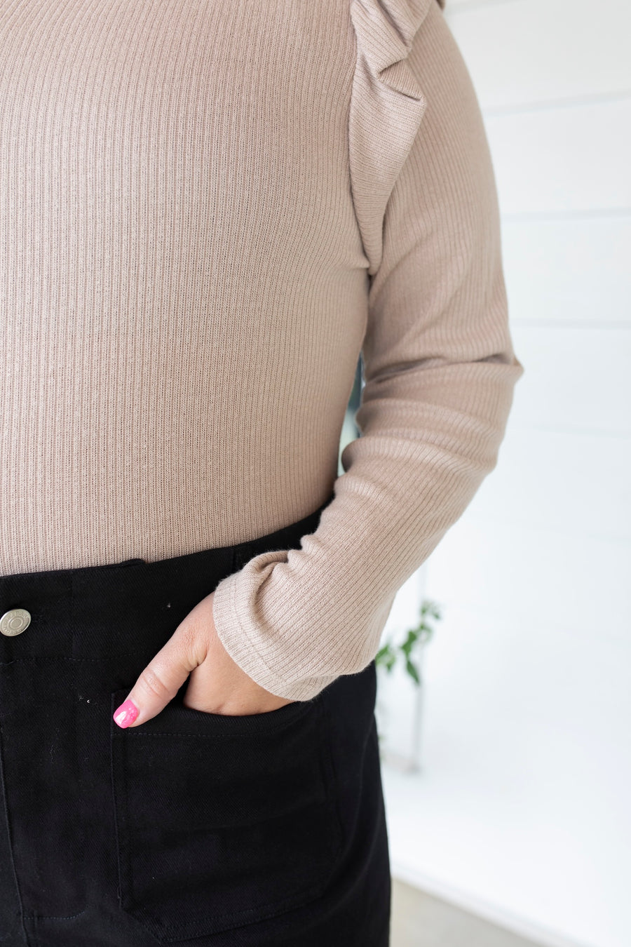 Ruffled and Ribbed Fitted Top