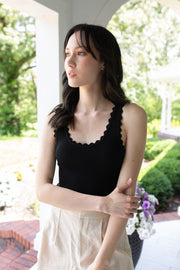 Scallop Sweetheart Sweater Tank Black