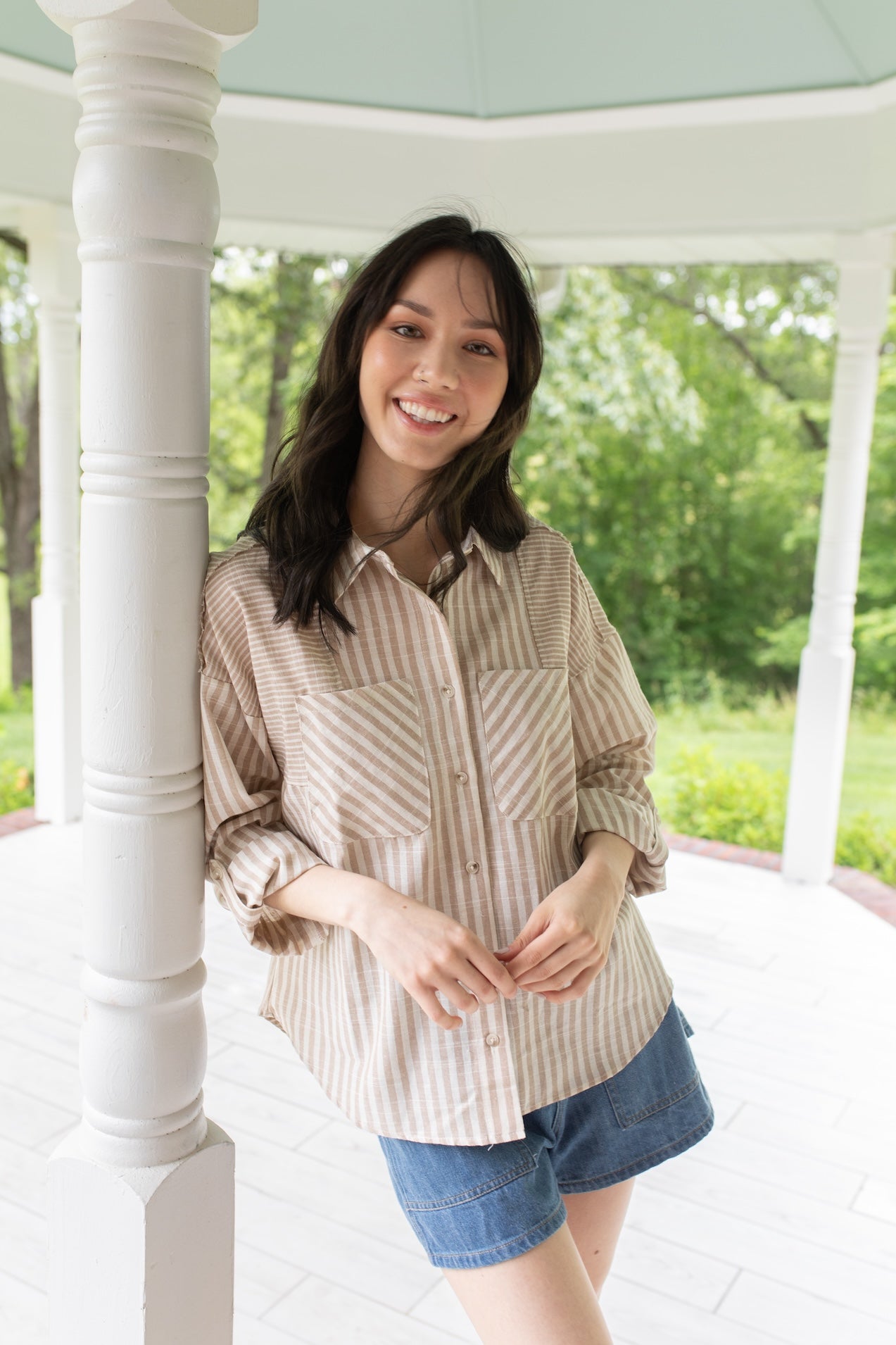 She Means Business Striped Collared Blouse