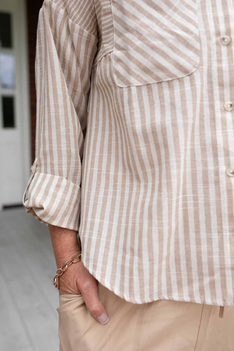 She Means Business Striped Collared Blouse