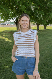 Stripe Delight Ruffle Sleeve Knit Top