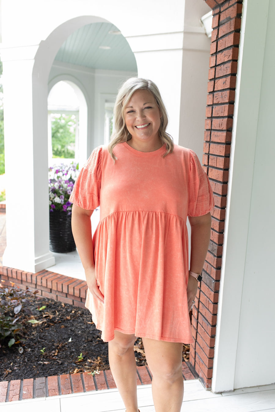 Tangerine Puff Sleeve Dress