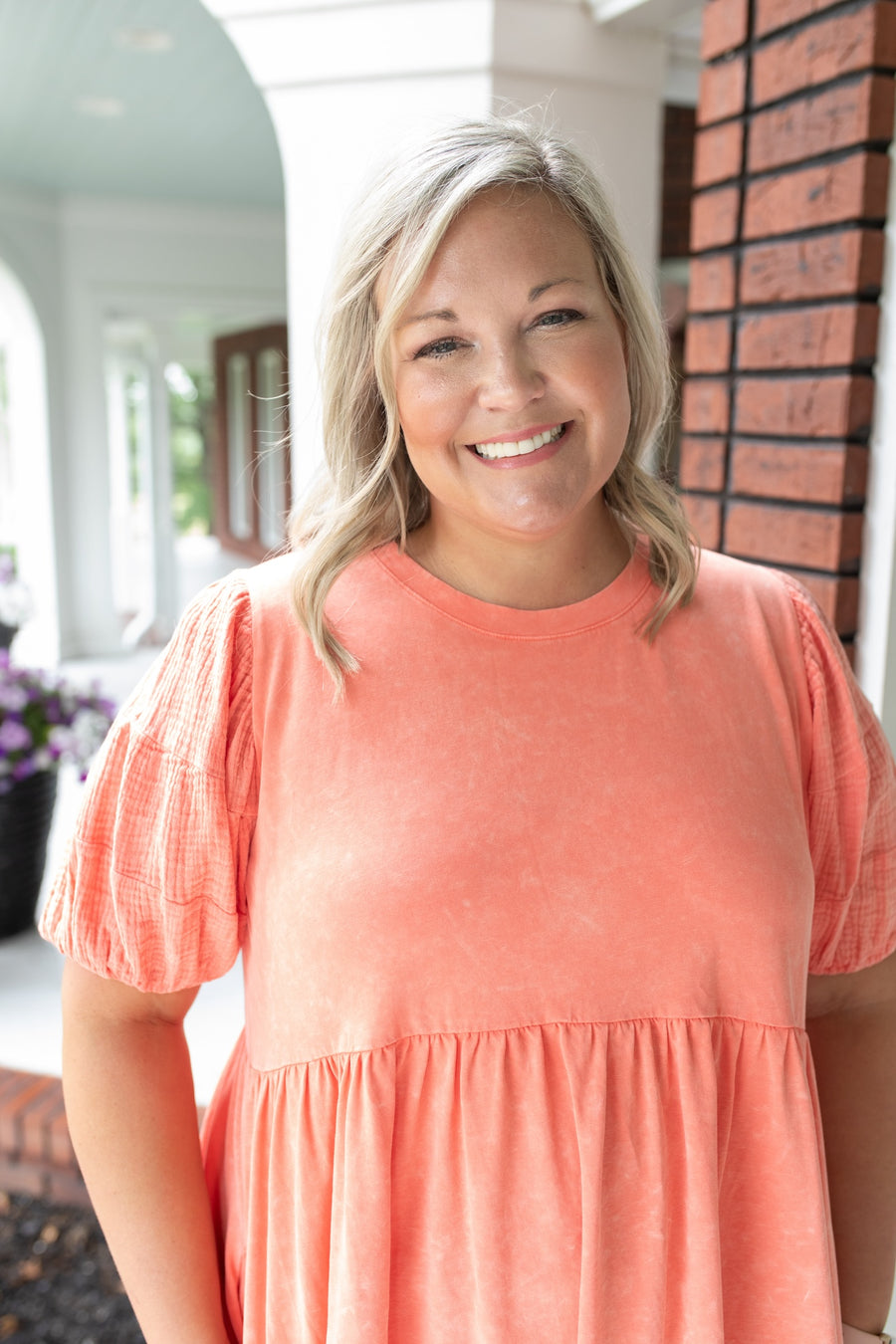 Tangerine Puff Sleeve Dress