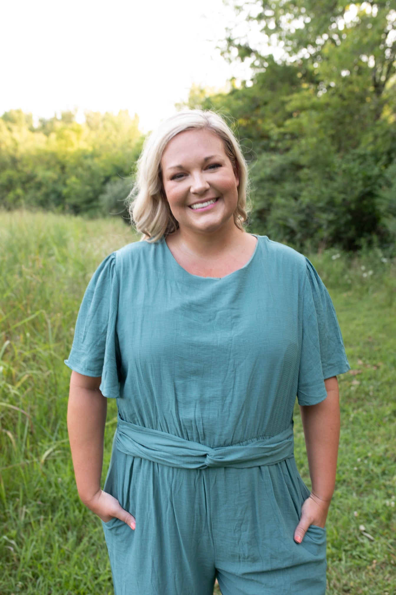 Teal Whisper Linen Romper