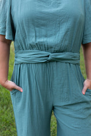 Teal Whisper Linen Romper