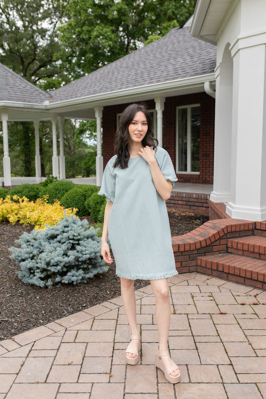 The Olivia Fringe Dress in Seafoam