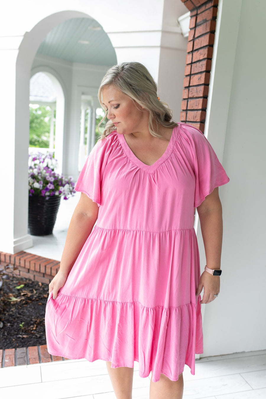 Tiered Tensel V-Neck Dress