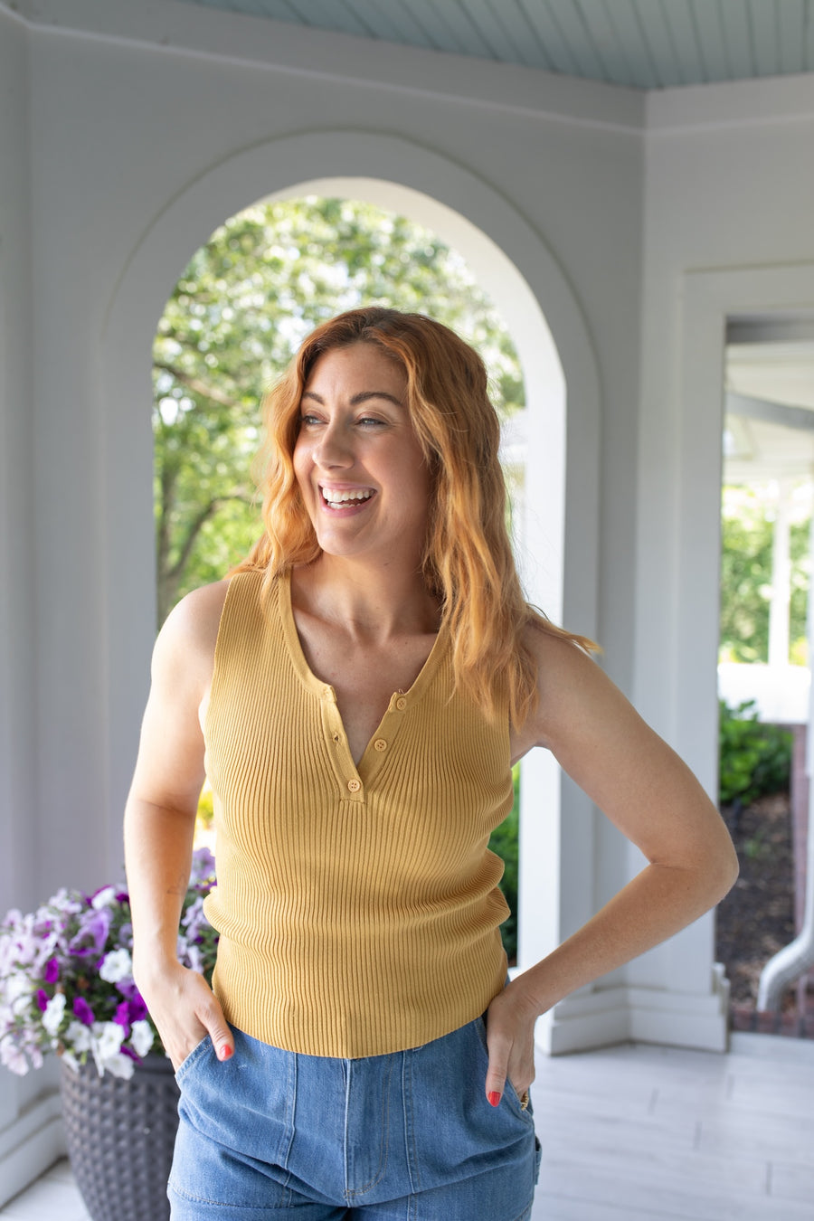 Timeless Ribbed Sweater Tank in Deep Gold