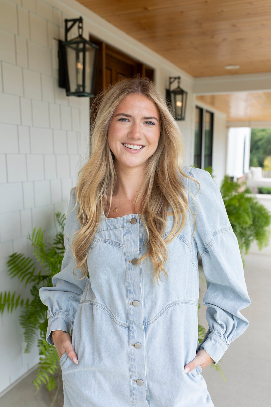 denim dress for nashville Lazy Sunday Denim Mini Dress - Blue, Large | Hazel and Olive