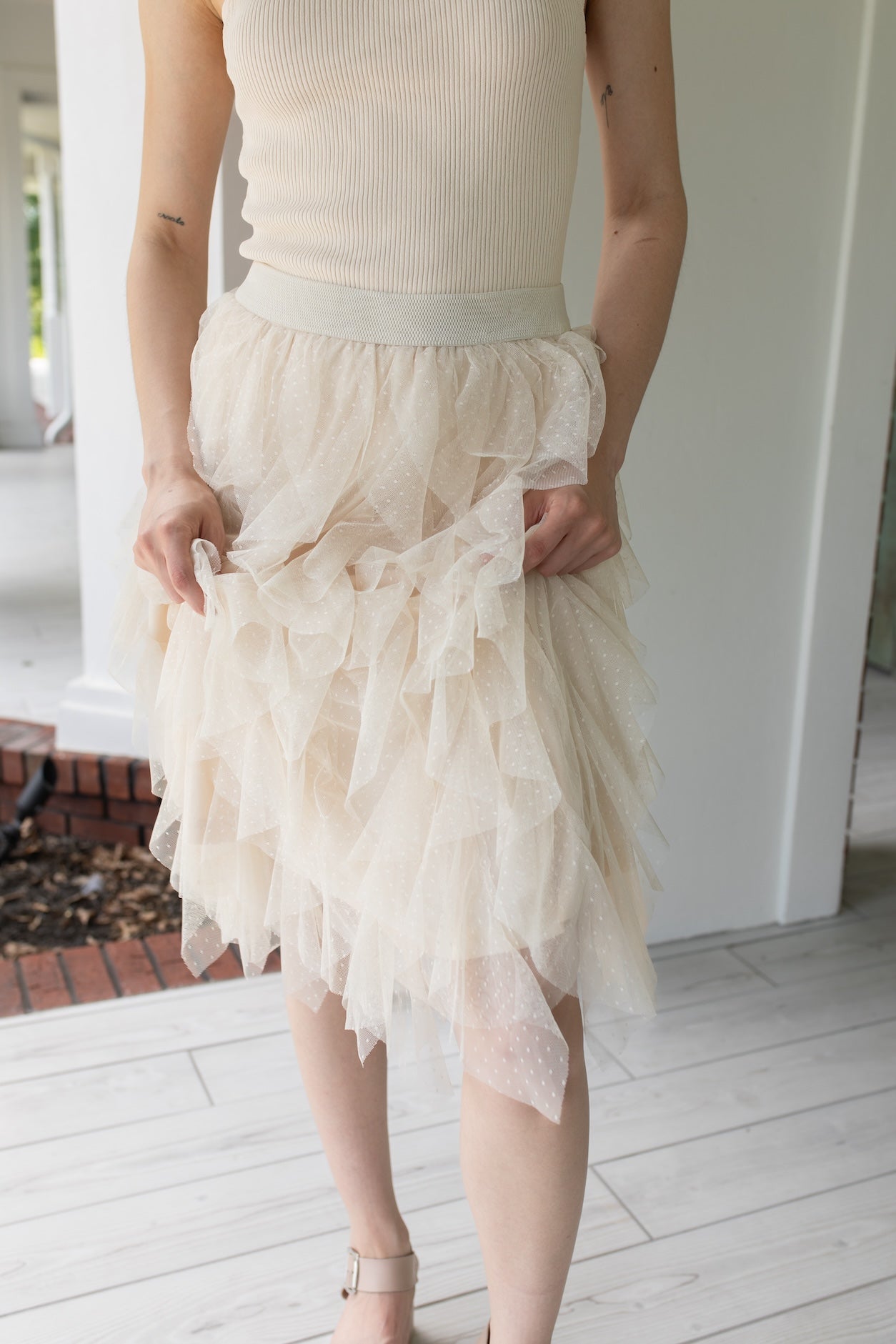 Cream tulle midi skirt best sale