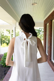 White Elegance High Neck Ruffle Dress