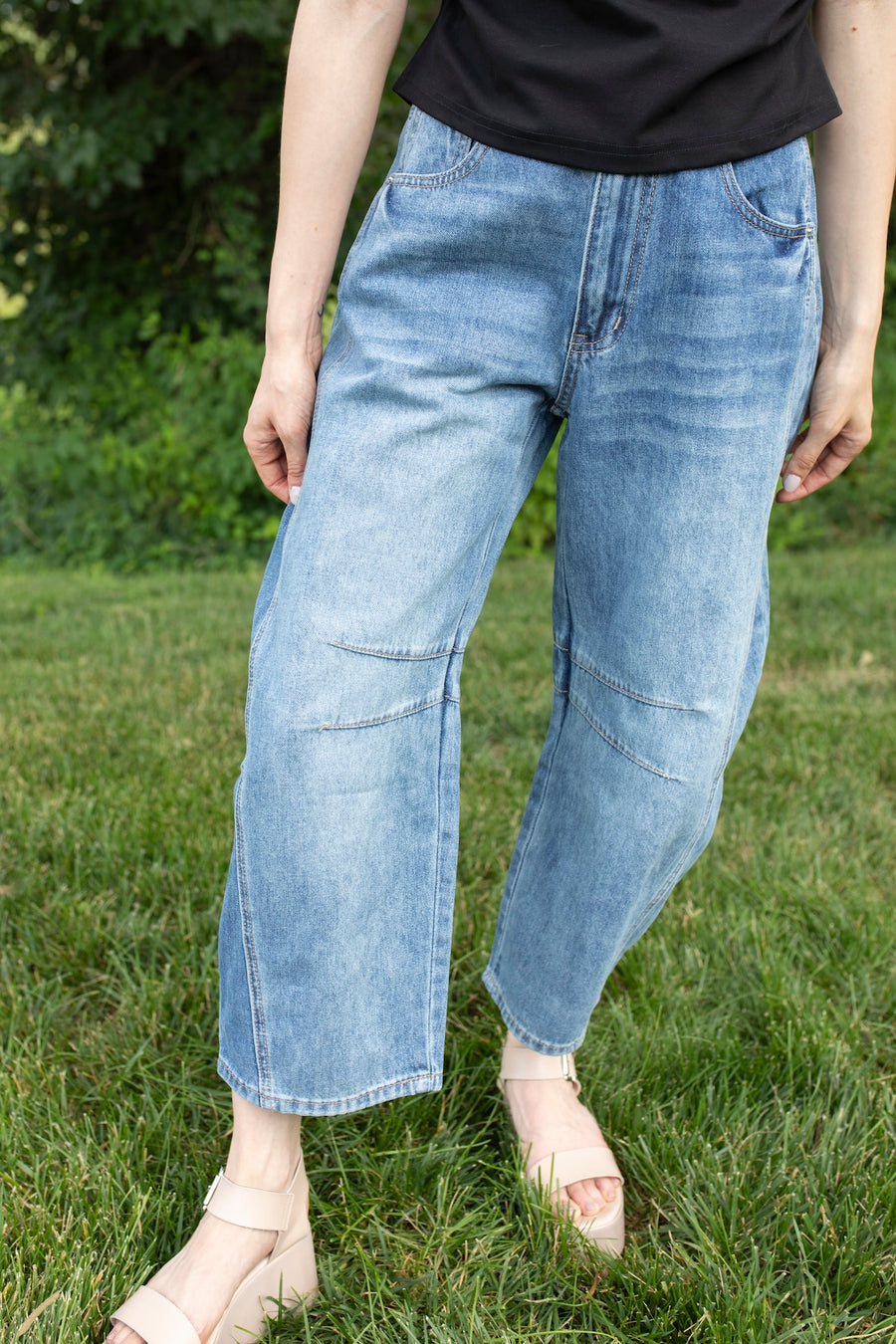 Wide Leg Barrel Medium Wash Denim Jeans